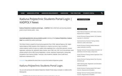 Kaduna Polytechnic Students Portal Login | KADPOLY News ...