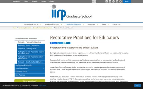 Restorative Practices for Educators | Professional ...