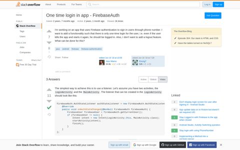 One time login in app - FirebaseAuth - Stack Overflow