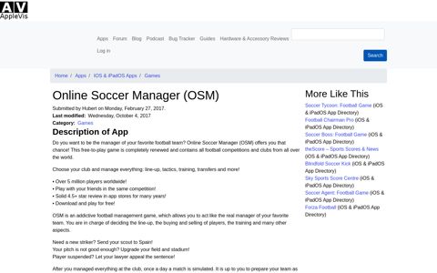 Online Soccer Manager (OSM) | AppleVis