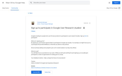 Sign up to participate in Google User Research studies ...