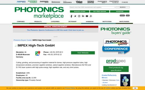 IMPEX High-Tech GmbH | Photonics Buyers' Guide