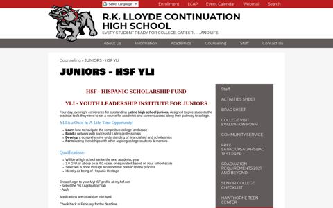JUNIORS - HSF YLI – Counseling – R.K. Lloyde Continuation ...