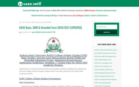 KASU Basic, IJMB & Remedial Form 2020/2021 ... - LASU-INFO