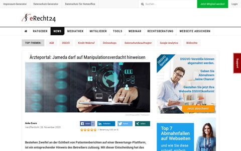 Ärzteportal: Jameda darf auf Manipulationsverdacht hinweisen