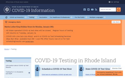 COVID-19 Testing for the General Public: Department of Health