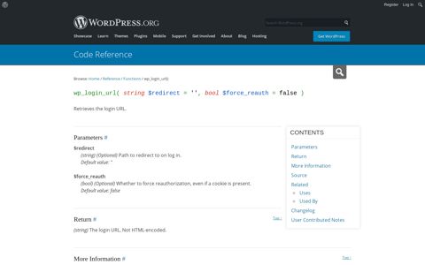 wp_login_url() | Function | WordPress Developer Resources