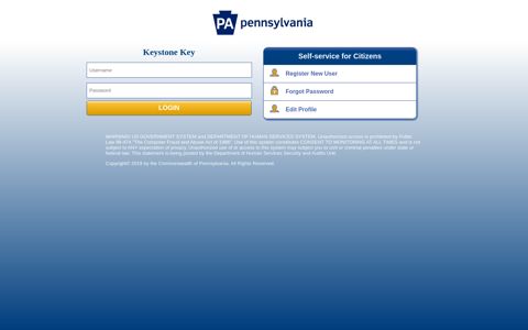 PA Pennsylvania Keystone Key Login Page