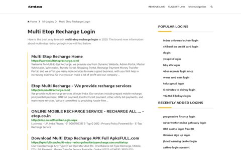 Multi Etop Recharge Login ❤️ One Click Access - iLoveLogin