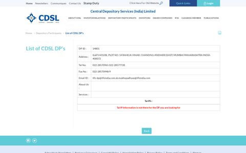 List of CDSL DP's - Central Depository Services (India) Limited