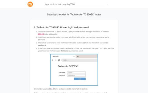 10.0.0.1 - Technicolor TC8305C Router login and password