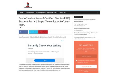 East Africa Institute of Certified Studies(EAIS) Student Portal ...