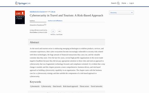 Cybersecurity in Travel and Tourism: A Risk-Based Approach