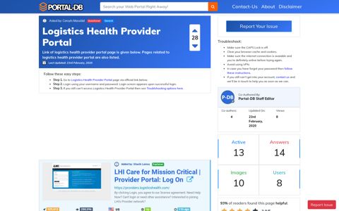 Logistics Health Provider Portal