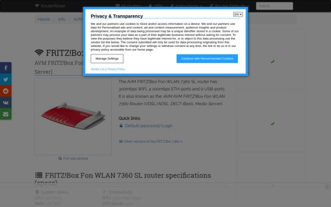 AVM FRITZ!Box Fon WLAN 7360 SL Default Password ...