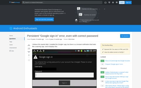Persistent "Google sign-in" error, even with correct password ...