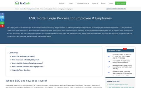 ESIC Portal: Services, Login Process for Employee ... - Tax2win