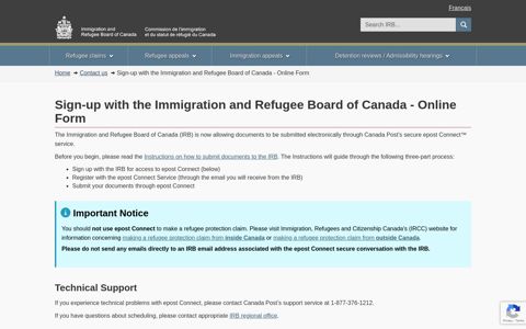 Sign-up with the Immigration and Refugee Board of Canada ...