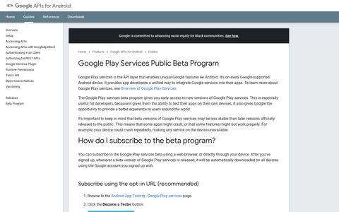 Google Play Services Public Beta Program | Google APIs for ...