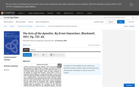 The Acts of the Apostles. By Ernst Haenchen. Blackwell, 1971 ...