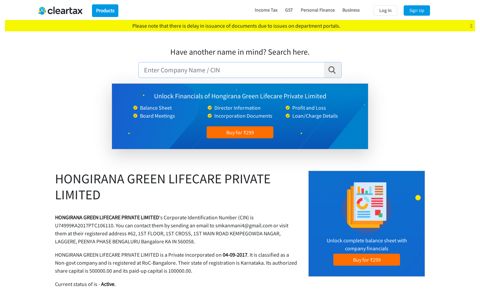 HONGIRANA GREEN LIFECARE PRIVATE LIMITED - ClearTax