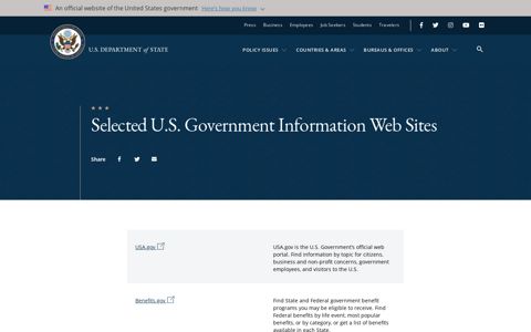Selected U.S. Government Information Web Sites - United ...