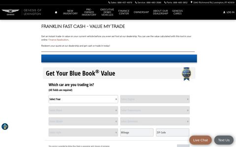 Franklin Fast Cash - Value My Trade | Genesis of Lexington