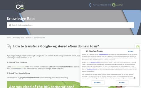 How to transfer a Google-registered eNom domain to us?