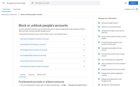 Block or unblock people's accounts - Google Account Help