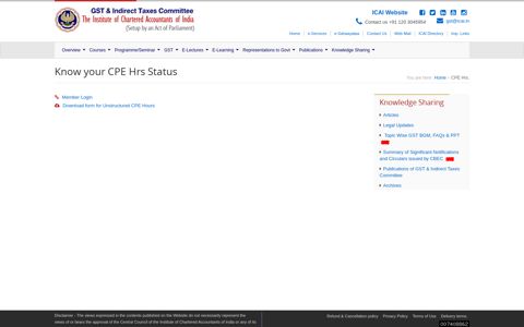 Know your CPE Hrs Status - Indirect Taxes Committee | ICAI