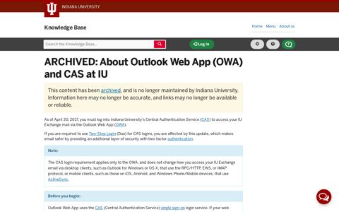 About Outlook Web App (OWA) and CAS at IU