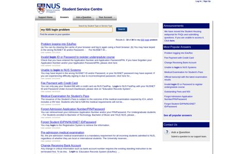 my ISIS login problem - Find Answers - NUS
