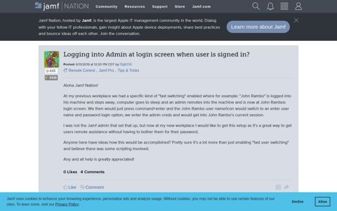 Logging into Admin at login screen when user is signed ... - Jamf