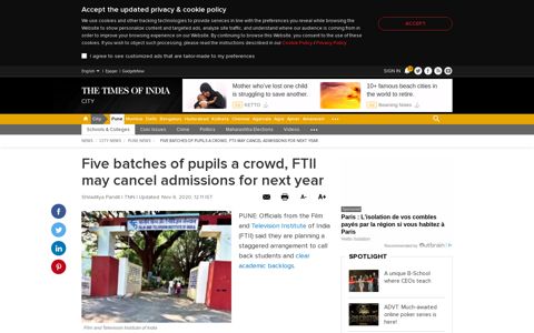 Five batches of pupils a crowd, FTII may cancel admissions for ...