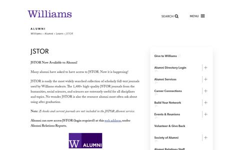 JSTOR – Alumni - Williams Alumni - Williams College