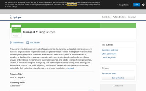 Journal of Mining Science | Home - Springer
