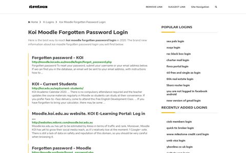 Koi Moodle Forgotten Password Login ❤️ One Click Access