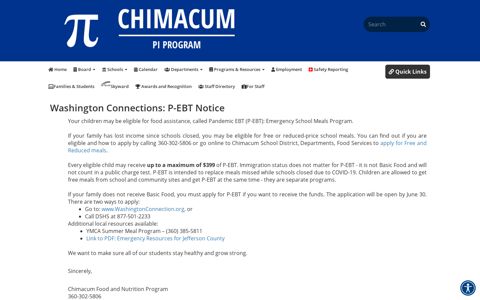 Washington Connections: P-EBT Notice - Pi Program