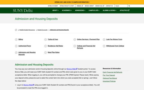 Admission and Housing Deposits - SUNY Delhi
