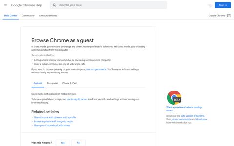 Browse Chrome as a guest - Android - Google Chrome Help
