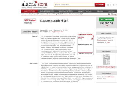 Elba Assicurazioni SpA - 2020/11/30 - S&P Global Ratings' Credit ...