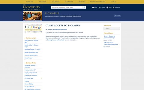 Guest Access to e-Campus - University of Rhode Island