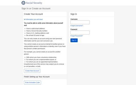 Sign In or Create an Account, Social Security