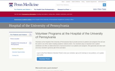 Volunteer Programs at the Hospital of the University of ...