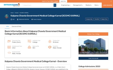 KCGMC KARNAL - 2020 Admission Process, Ranking ...