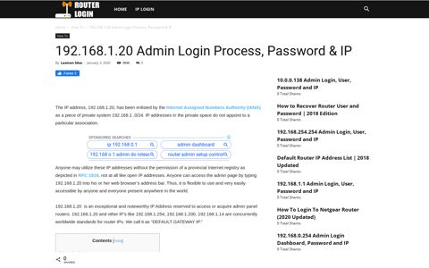 192.168.1.20 Admin Login Process, Password & IP ...