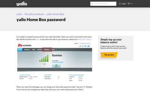 yallo Home Box password – yallo