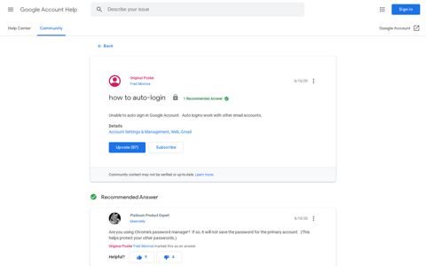 how to auto-login - Google Account Community