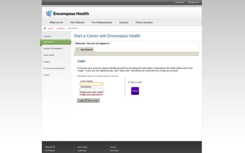 a Career with Encompass Health - User Sign In