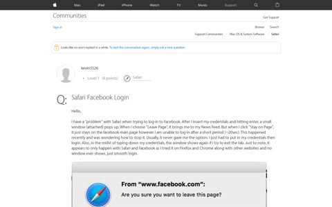 Safari Facebook Login - Apple Community